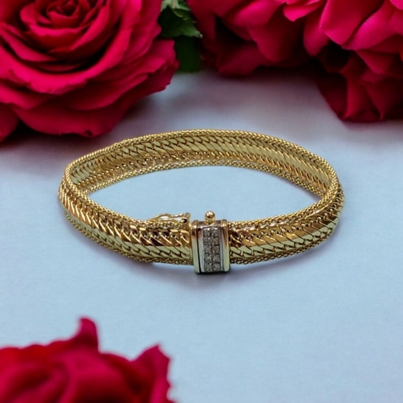 Ross-Simons Jewelry - Ross Simons 14kt Italian Gold 8" Bracelet W/ Diamonds 14k Italy New Vintage 12gm